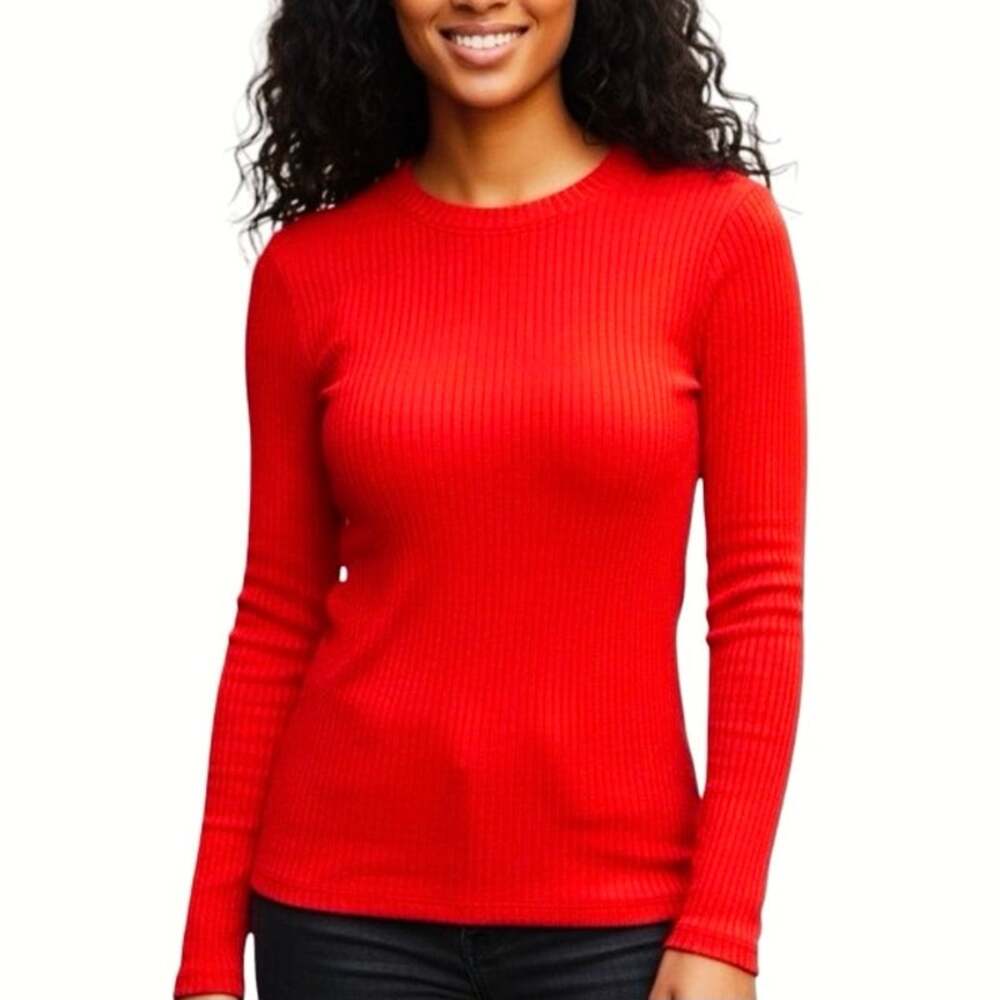 NWT Anthropologie Pilcro size L Ribbed Long Sleeve Knit Tee Red/Orange